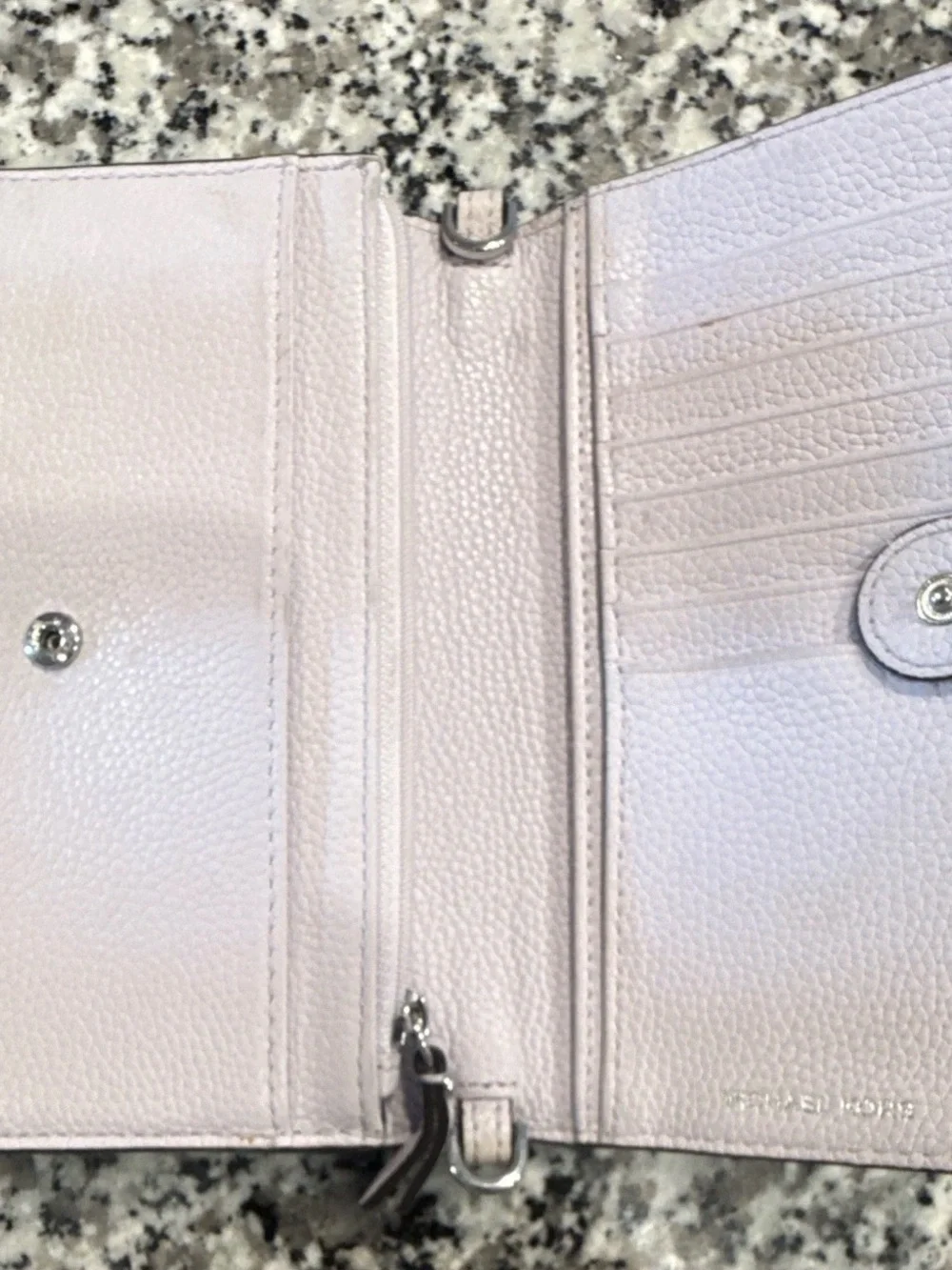 Michael Kors Light Blush Pink Pebbled Leather Clutch with MK Logo